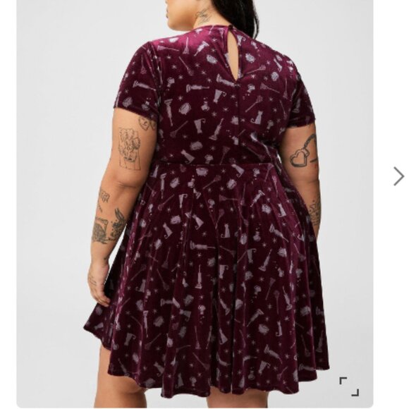 ❤️NWT VINTAGE TORRID DISNEY HOCUS POCUS VELVET COLLAR DRESS SANDERSON SISTERS - Picture 2 of 15